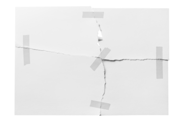Torn sheet of paper glued with adhesive tape, cut out