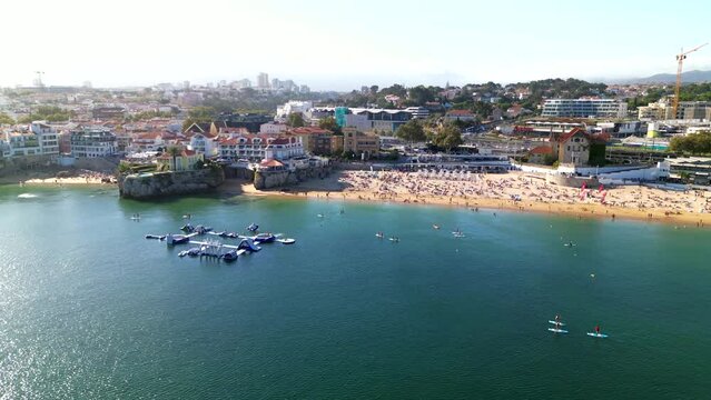 Aerial view of modern buildings near the sea in Cascais, Portugal