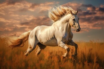 Obraz na płótnie Canvas a white horse running in a field