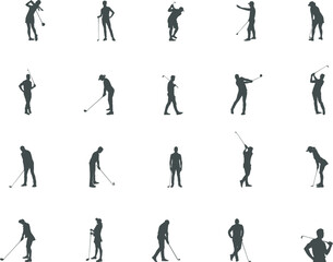 Fototapeta na wymiar Golf player silhouettes, Golf Player SVG cut files, Golfer silhouette, Golf player playing silhouette.