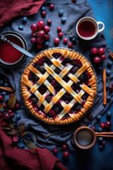 Fototapeta na wymiar Summer pie with berries. Illustration AI Generative.