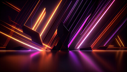 Abstract neon lights background with laser rays  Ai generated image