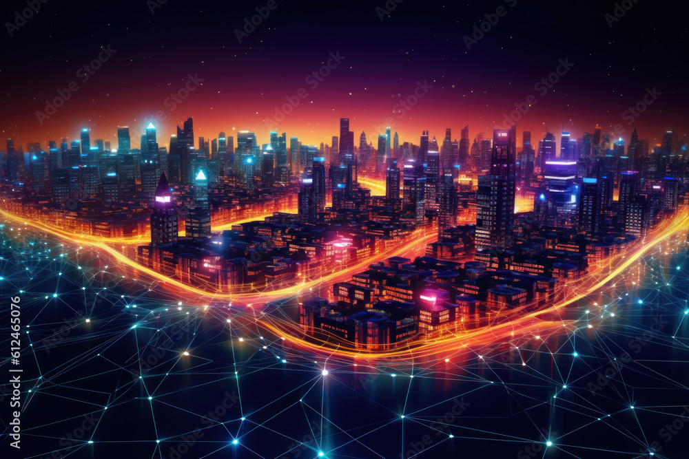 Aufkleber city and polygon connection with speed line technology. illustration ai generative.