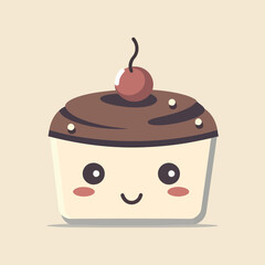 Cute happy smiling cake cartoon vector design, birthday cake flat icon, symbol