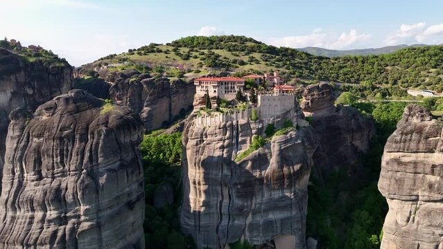 Aerial view of Meteora Monastery in Kalambaka, Greece