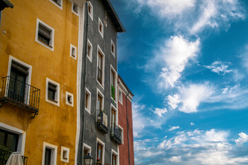 Medieval colored facades of the old town of the UNESCO world heritage city of Cuenca, Spain