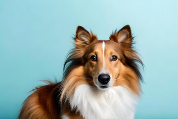 Fototapeta premium Shetland Sheepdog on light blue background