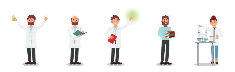 Man and Woman Scientist in Laboratory Doing Research Vector Set