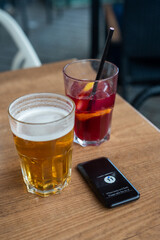 Beer, Sangria, and Table Buzzer on a spanish Terrace