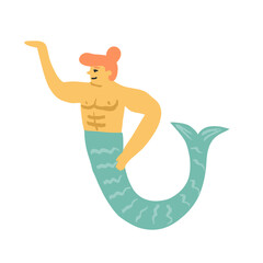 An Oriental merman shows something with hand up or holds on the hand, a underwater waiter, an athlete in a competition.