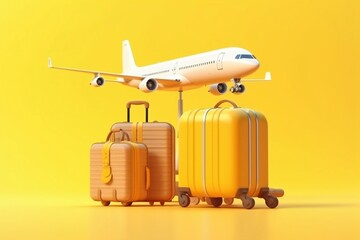 Travel concept in isometric style Time to travel. Passport, tickets, bags and airplane. Travel equipment. illustration Generative AI