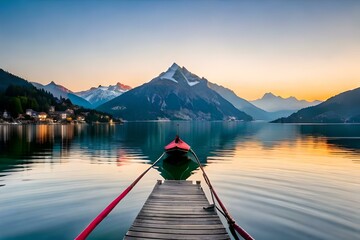 Tranquil Swiss Lakes: Highlight the serene charm of Swiss lakes like Lake Geneva, Lake Lucerne, or Lake Zurich. Capture the crystal-clear waters reflecting the surrounding mountains, sailboats gliding