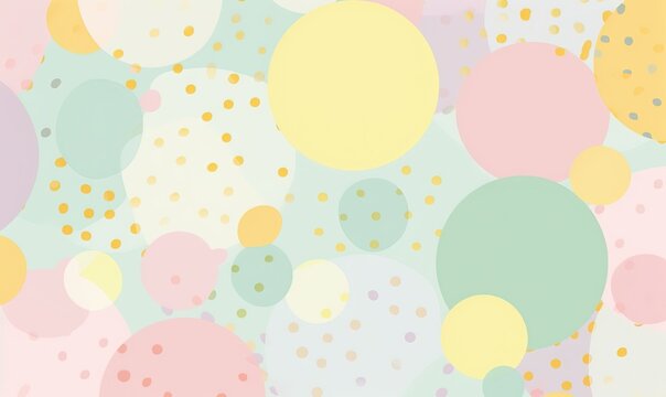  a colorful background with lots of dots and circles in pastel pink, yellow, and green colors, with a pastel blue background with gold dots.  generative ai