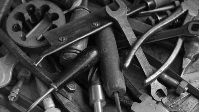 Various  metal tools black and white