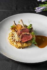 Vertical shot of a delicious lamb cutlet