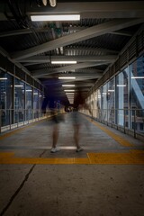 Vertical shot of shadow of two people in a tunnel