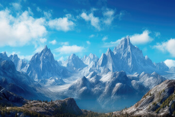 Mountains reaching the sky. Majestic mountains standing tall against a backdrop of a clear blue sky. Generative AI 