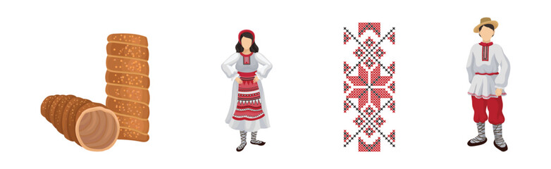 Cultural Symbols of Romania and Traditional Attribute Vector Set