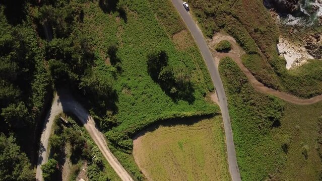 Flying Above Sandy Beach On The Galician Coast In Caion, Spain At Dusk. low aerial