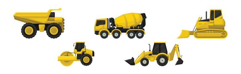 Construction Machinery and Heavy Vehicle Vector Set