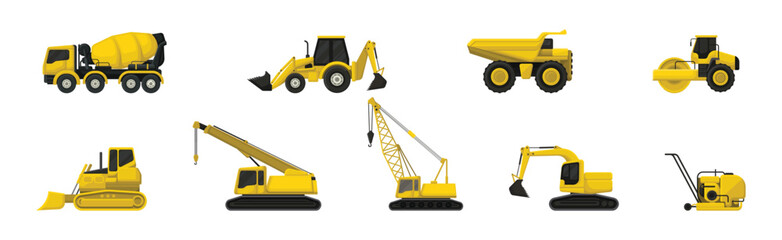 Construction Machinery and Heavy Vehicle Vector Set