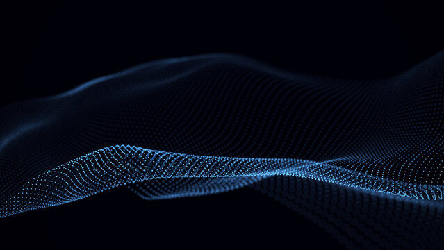 Abstract style wave texture. The futuristic blue network structure or DNA effect backdrop. Big data visualization. 3D rendering.