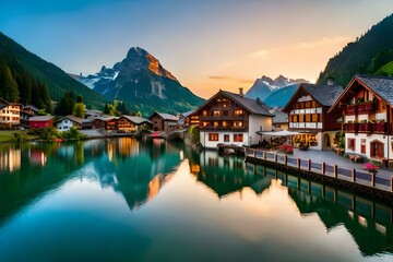 Fototapeta na wymiar Charming Swiss Villages: Explore the idyllic Swiss villages with their traditional chalet-style architecture, colorful flower displays, and charming cobblestone streets
