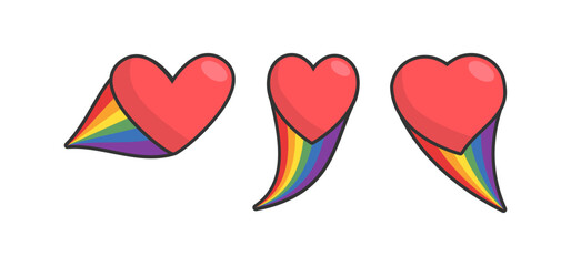 Heart icon with rainbow flag comet. Love diversity, pride month symbol.