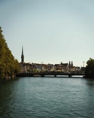 Vertical shot of limmat river in zurich, switzerland