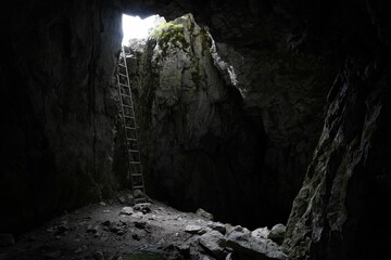 Raptawicka Cave with a ladder