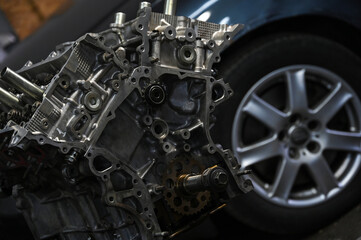 Fototapeta na wymiar car workshop engine repair and tuning