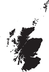 BLACK CMYK color detailed flat stencil map of the European country of SCOTLAND on transparent background
