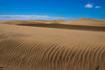 Desert in Gran Canaria in Maspalomas with structures in the sand