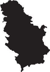 BLACK CMYK color detailed flat stencil map of the European country of SERBIA (with KOSOVO) on transparent background