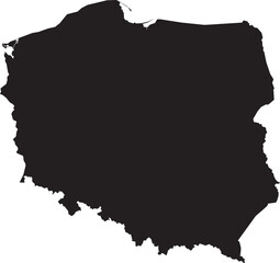 BLACK CMYK color detailed flat stencil map of the European country of POLAND on transparent background