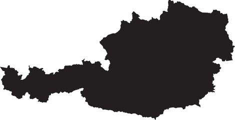 BLACK CMYK color detailed flat stencil map of the European country of AUSTRIA on transparent background