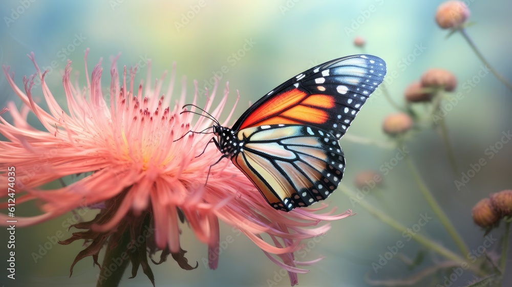 Canvas Prints Delicate butterfly delicately rests on a vibrant wildflower, adding a touch of enchantment. Generative AI