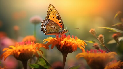 Delicate butterfly delicately rests on a vibrant wildflower, adding a touch of enchantment. Generative AI