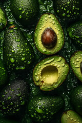 fresh avocados, water droplets, patterning, generative AI