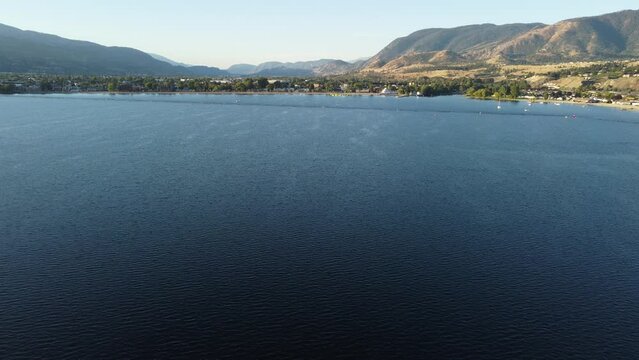 Drone view of Penticton British Columbia Ironman Triathlon 2022 swimming event