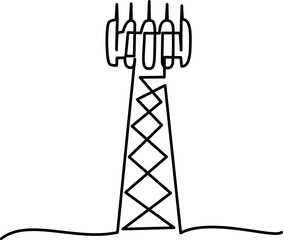 Cell Tower 5G base transceiver station. Continuous one line drawing