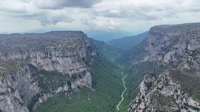Aerial view of Vikos Gorge Zagori region, Epirus Greece