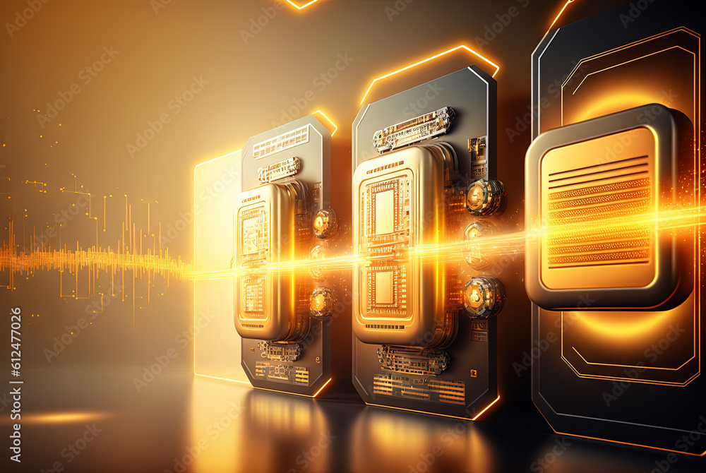 Aufkleber Abstract science and technology background with shiny connection elements and sci-fi intefrace. Tech abstraction wallpaper. Generated AI
