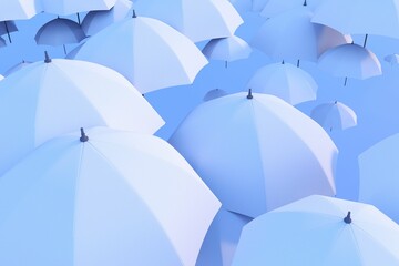 3D illustration of white umbrellas