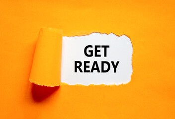 Get ready symbol. Concept words Get ready on a beautiful white paper on a beautiful orange background. Business, support, motivation and get ready concept. Copy space.