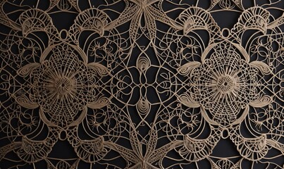  a close up of a lace design on a black background with a black background and a brown background with a white lace design on it.  generative ai