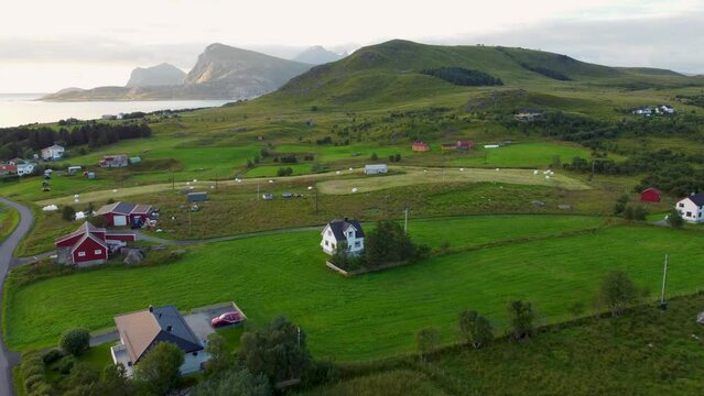 Drone footage of Gravdal, Lofoten Islands in Norway