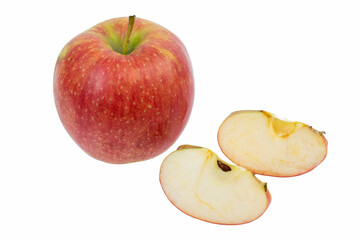 Naklejka na ściany i meble Isolated apples. Whole red apple fruit with slice cut isolated on white with clipping path.