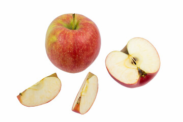 Naklejka na ściany i meble Isolated apples. Whole red apple fruit with slice cut isolated on white with clipping path.