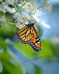 Vertical shot of a Monarch butterfly on flowers